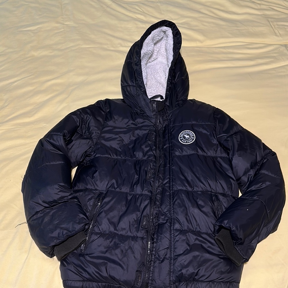 Boy’s Abercrombie & Fitch - black puffer jacket with hood size 9-10